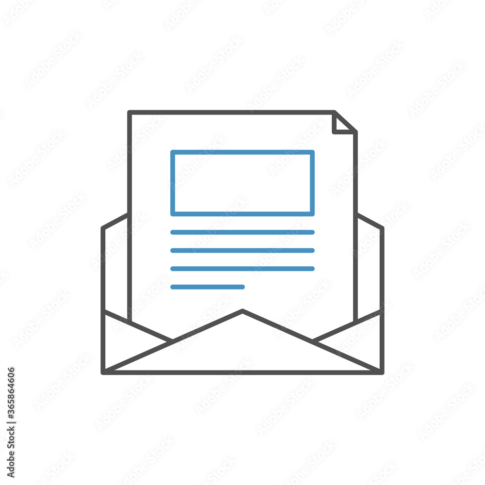 Open letter in envelope outline icon. Isolated on white background. Open letter in envelope outline icon. Isolated on white background.