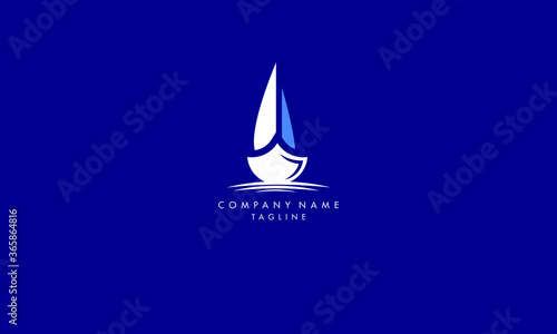 Modern and minimal boat logo icon, beach island vector template