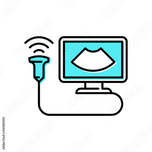Ultrasound research color vector icon. Medical diagnostic equipment, echograpy. 