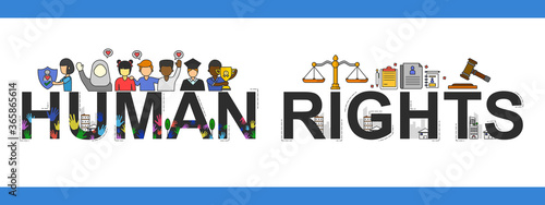 The vector banner of Human rights with different nationality. Creative flat design for web banner, business presentation, online article.