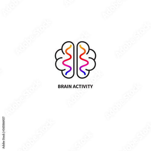 Brain activity minimal line logo. Creative brain