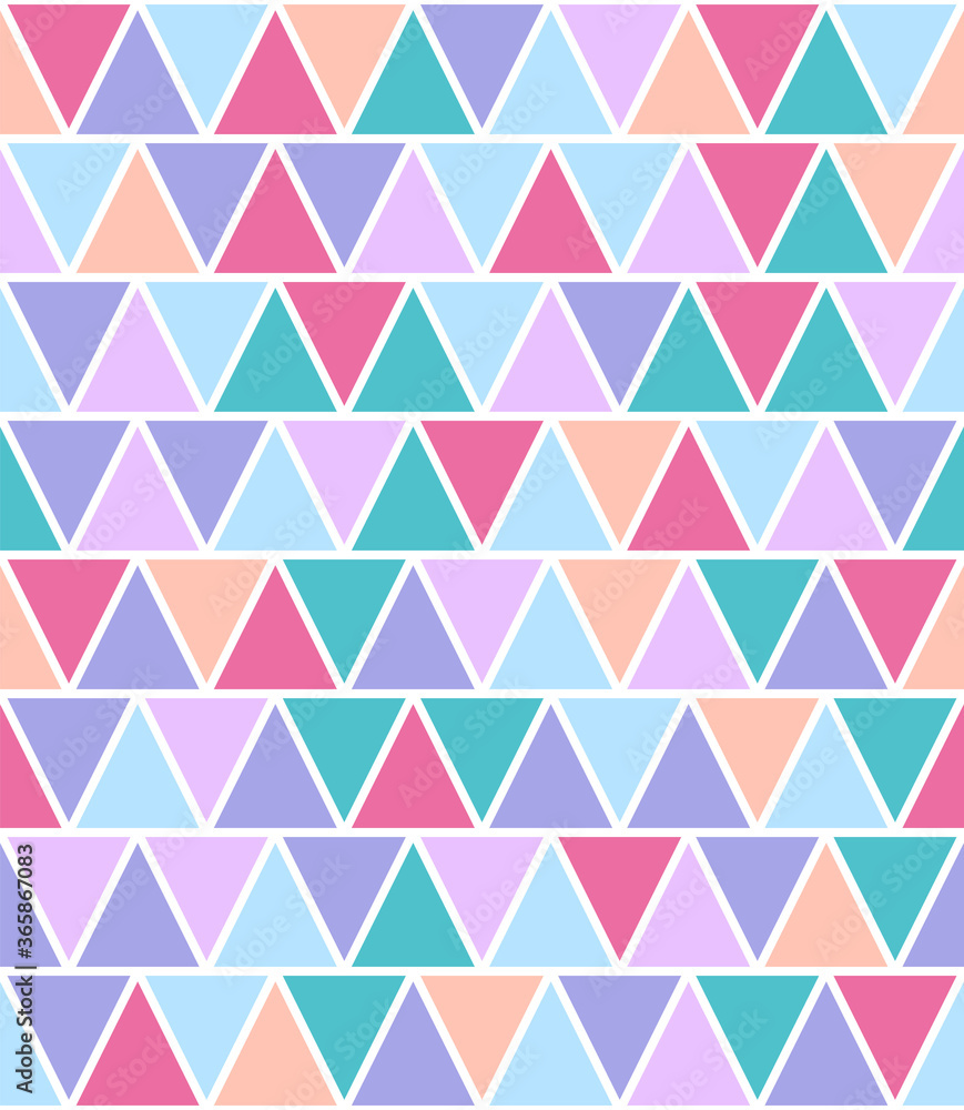 Chaotic seamless pattern of multicolored reticulate triangles. Stock illustration for web and print, wallpaper, background, scrapbooking, wrapping paper, textile.