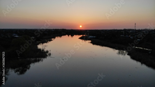 flight over the river in the village