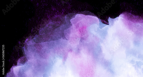 Watercolor painting of quartz, semiprecious gem stone. Abstract watercolor stain on black background.