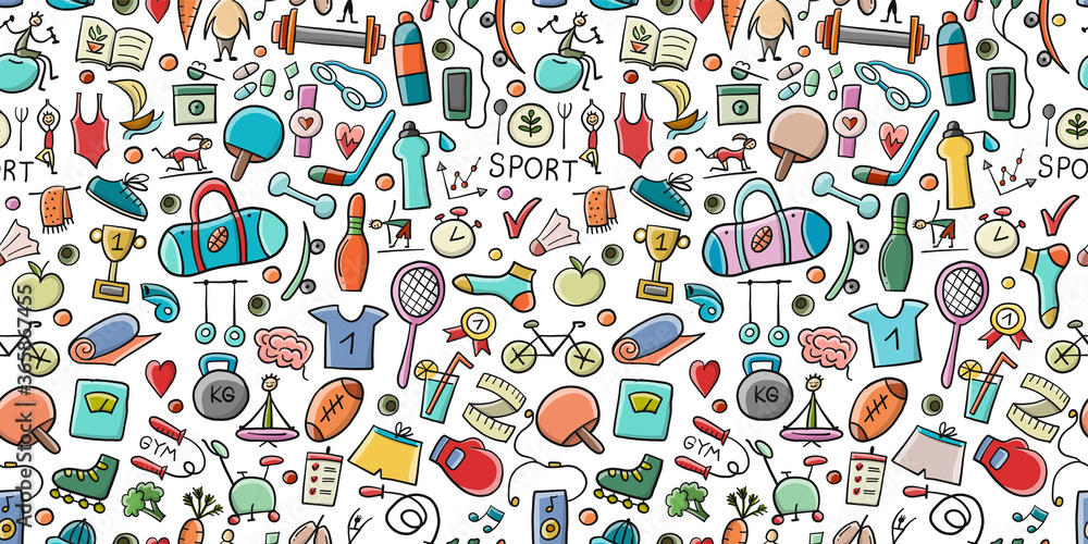 Healthy Lifestyle Background. Sport and activity. Fintess design elements. Seamless Pattern Healthy Lifestyle Background. Sport and activity. Fintess design elements. Seamless Pattern