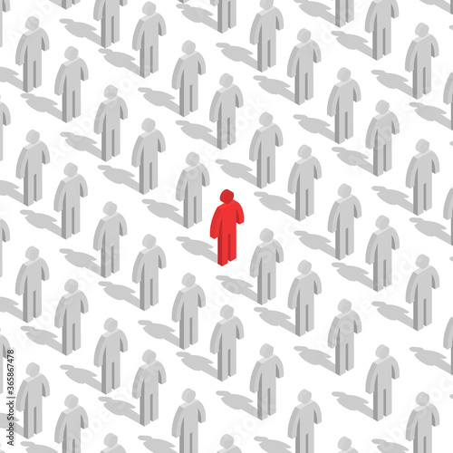 Set of 3D stick figures with team leader, vector illustration.