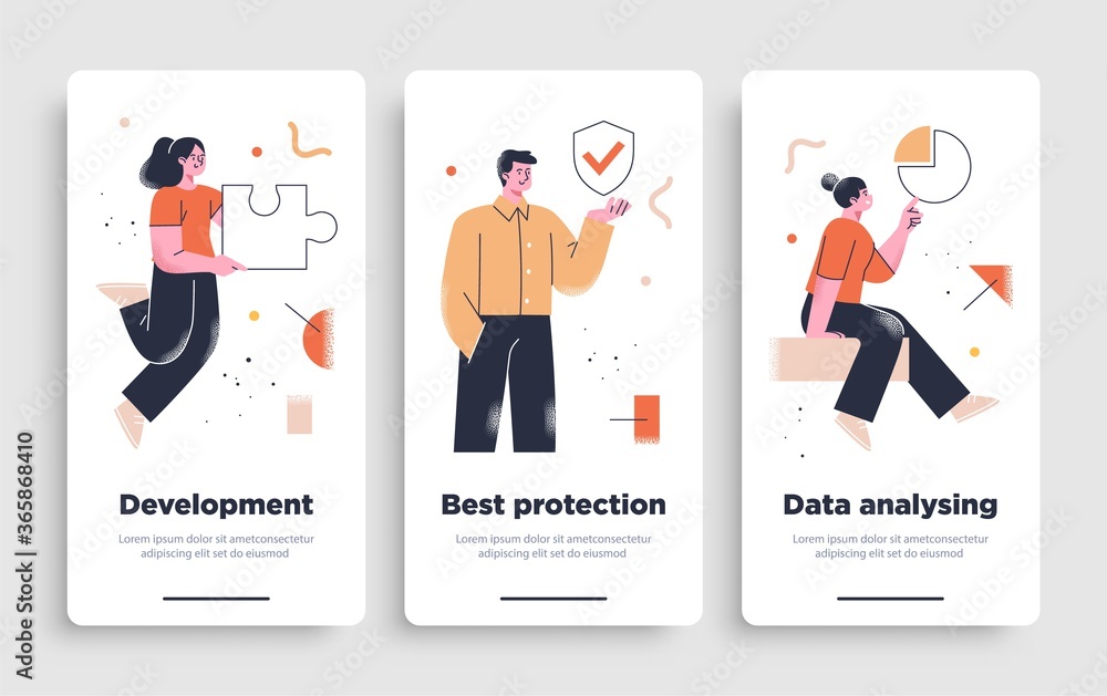Poster, flyer or mobile application design templates. Business concept illustrations. Modern flat outline style Poster, flyer or mobile application design templates. Business concept illustrations. Modern flat outline style