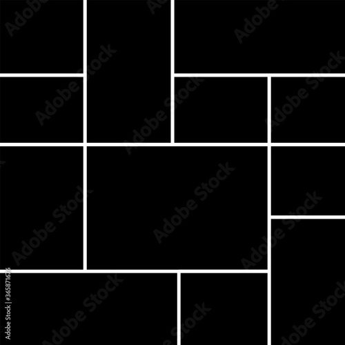 Creative vector Template Collage consisting of 12 frames for a photo of a square and rectangular shape.