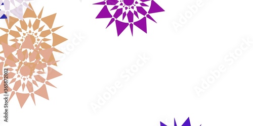 Light pink, yellow vector beautiful snowflakes backdrop with flowers.