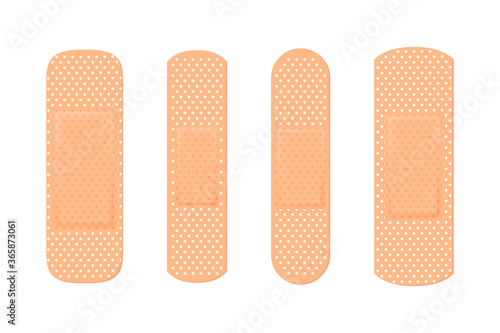 Vector 3d Realistic Medical Patch Icon Set Closeup Isolated on White Background. Design Template Adhesive Bandage Elastic Medical Plasters. Top View