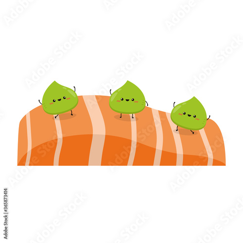 Wasabi character design. wasabi vector .Wasabi on Salmon.