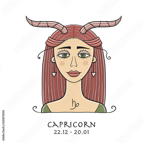 Illustration of Virgo zodiac sign. Element of Earth. Beautiful Girl Portrait. One of 12 Women in Collection For Your Design of Astrology Calendar, Horoscope, Print.