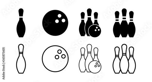 set of Bowling game pin icons. Bowling icon, ball and pin