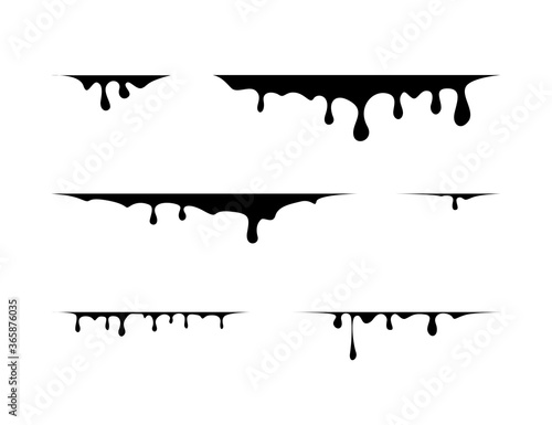 Liquid drips collection vector black isolated paint, flowing drops dark flat set illustration