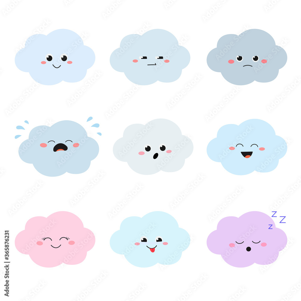 Set of funny colorful cartoon cloud characters Set of funny colorful cartoon cloud characters