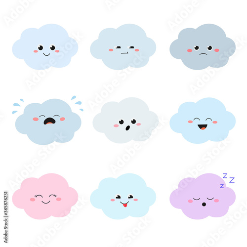 Set of funny colorful cartoon cloud characters