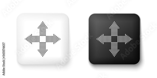 Black and white Arrows dots in four directions icon isolated on white background. Square button. Vector.