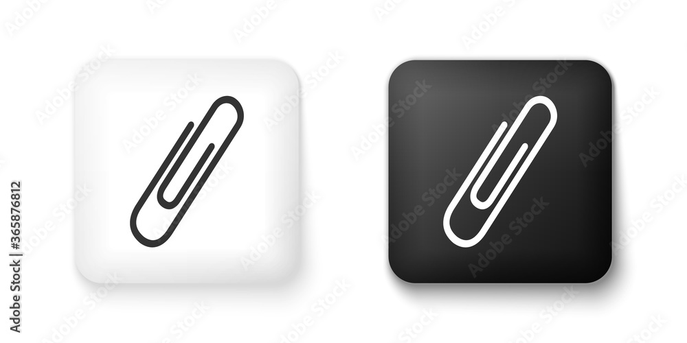 Black and white Paper clip icon isolated on white background. Square button. Vector. Black and white Paper clip icon isolated on white background. Square button. Vector.