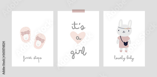 Childish card or poster with cute rainbow character. Milestone cards set. Baby shower print collection. It's a girl. Ideal for kids room decoration, clothing, prints