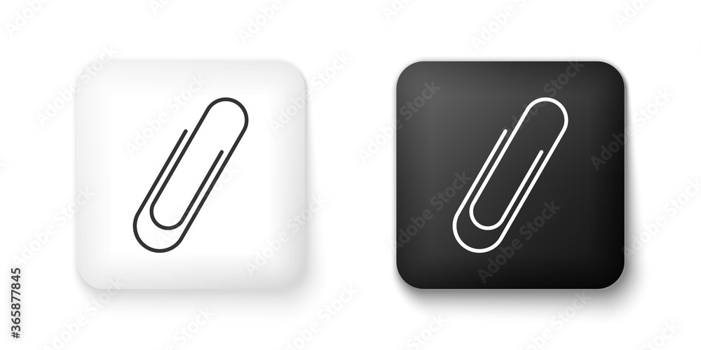 Black and white Paper clip icon isolated on white background. Square button. Vector. Black and white Paper clip icon isolated on white background. Square button. Vector.