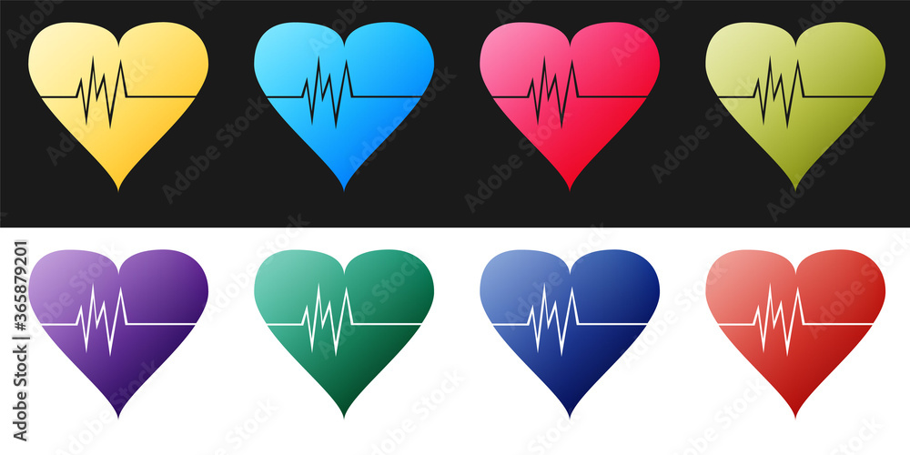 Set Heart rate icon isolated on black and white background. Heartbeat sign. Heart pulse icon. Cardiogram icon. Vector. Set Heart rate icon isolated on black and white background. Heartbeat sign. Heart pulse icon. Cardiogram icon. Vector.
