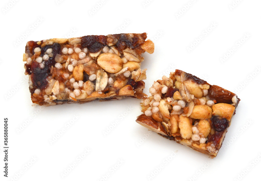 Honey bars with peanuts on white background Honey bars with peanuts on white background
