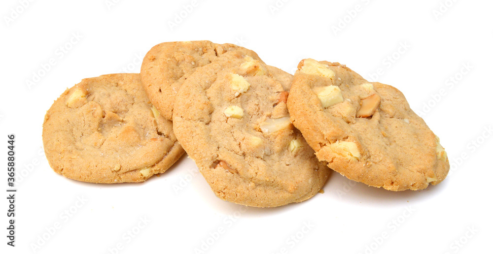 Small stack of macadamia nut and white chocolate cookies. Small stack of macadamia nut and white chocolate cookies.