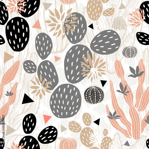 Cactuses succulents wild seamless pattern flowers colorful watercolor bright collections. Cacti beautiful trendy fashion fabric pattern. Hand drawn vector illustration.