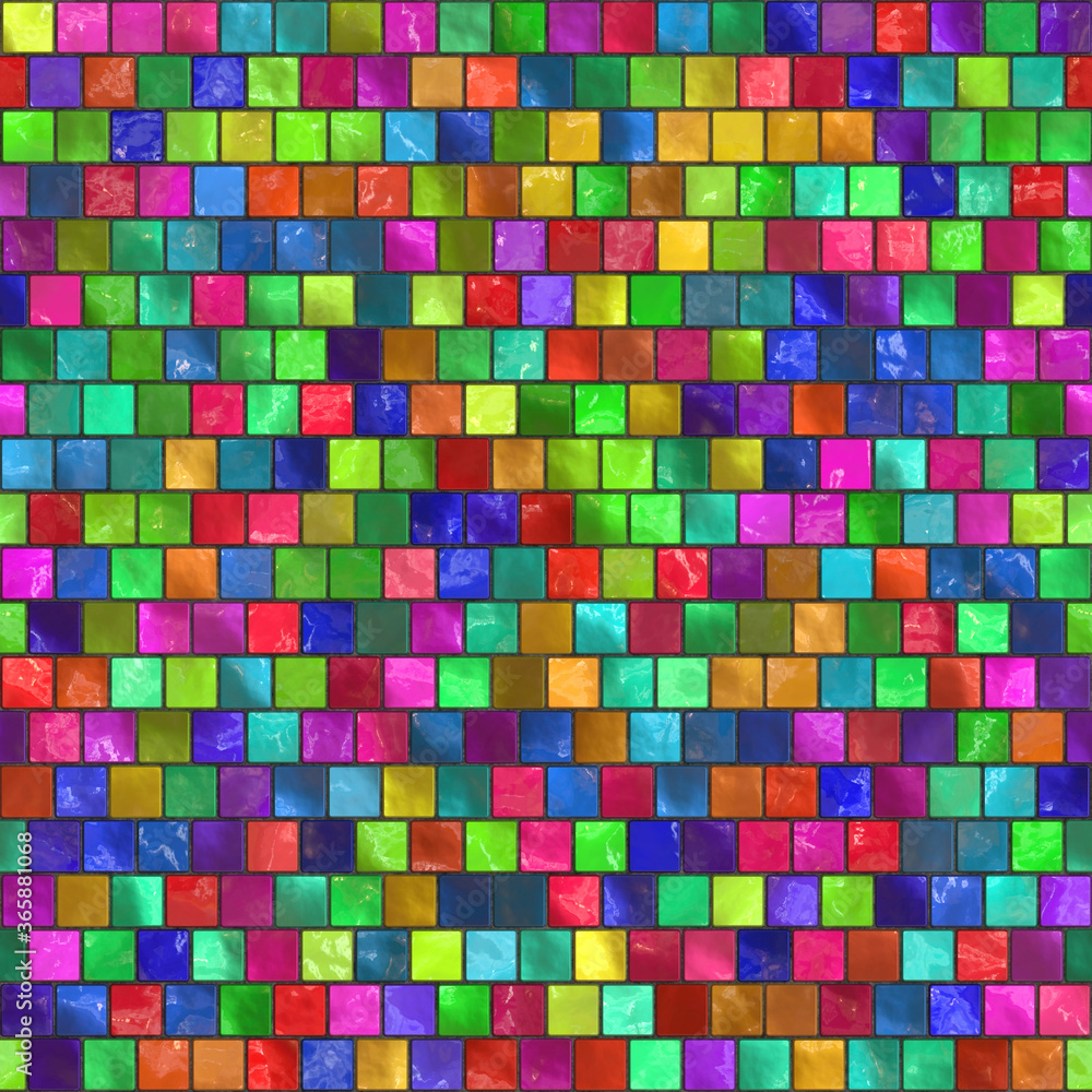 Seamless texture of colorful tile mosaic. Multicolor square background.