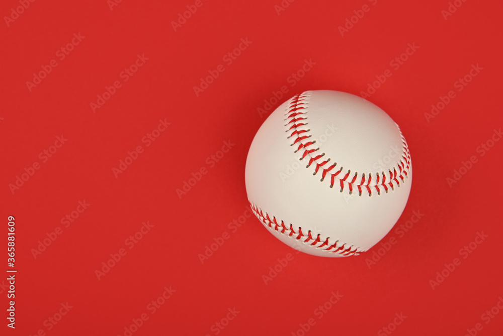 Close up one baseball ball over red Close up one baseball ball over red