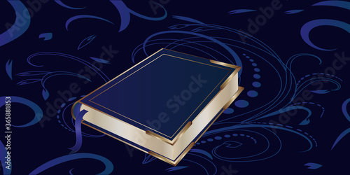 Book dark blue cover, exclusive, metal corners - abstract dark modern vector background. Literature.