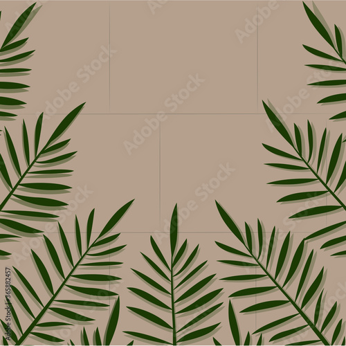Illustration of green palm leaves on a concrete wall