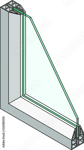 Fotografie, Obraz Cross-section diagram of a single glazed window.