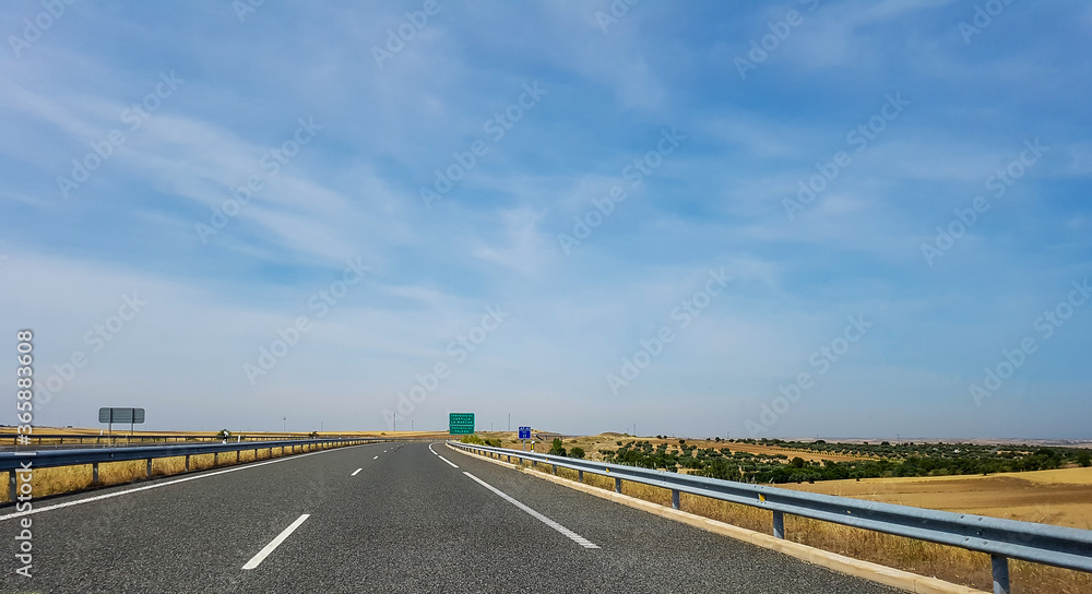 Fototapeta premium Modern highway road in Spain between Valencia and Madrid