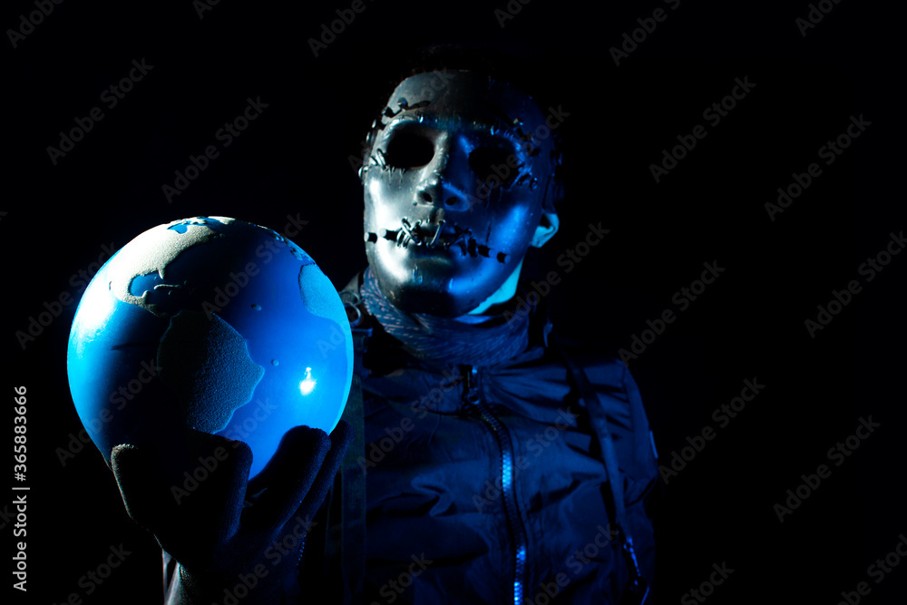 hacker robbery terrorist holding global earth with virus computer attack to server network system online data internet security concept hacker robbery terrorist holding global earth with virus computer attack to server network system online data internet security concept