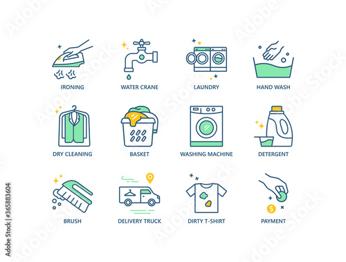 Laundry, dry cleaning line icons set. 