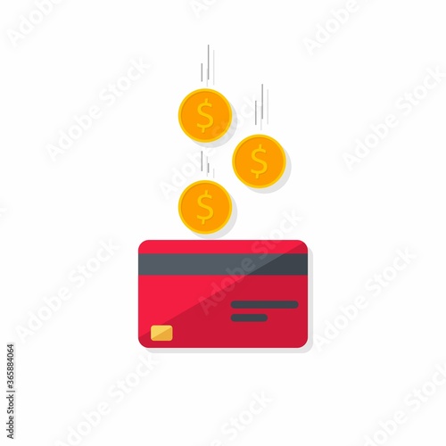 Cash get a bank card Red - Shadow icon vector isolated. Cashback service and online money refund. Concept of transfer money, e-commerce, saving account.