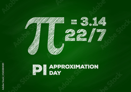 pi approximation day vector, green chalkboard with text