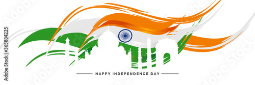 Independence day India heritage silhouette abstract flag white background banner