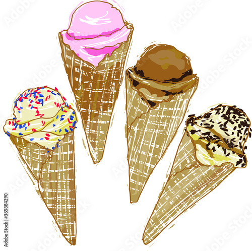 Vector Colorful Ice-cream cone Drawing