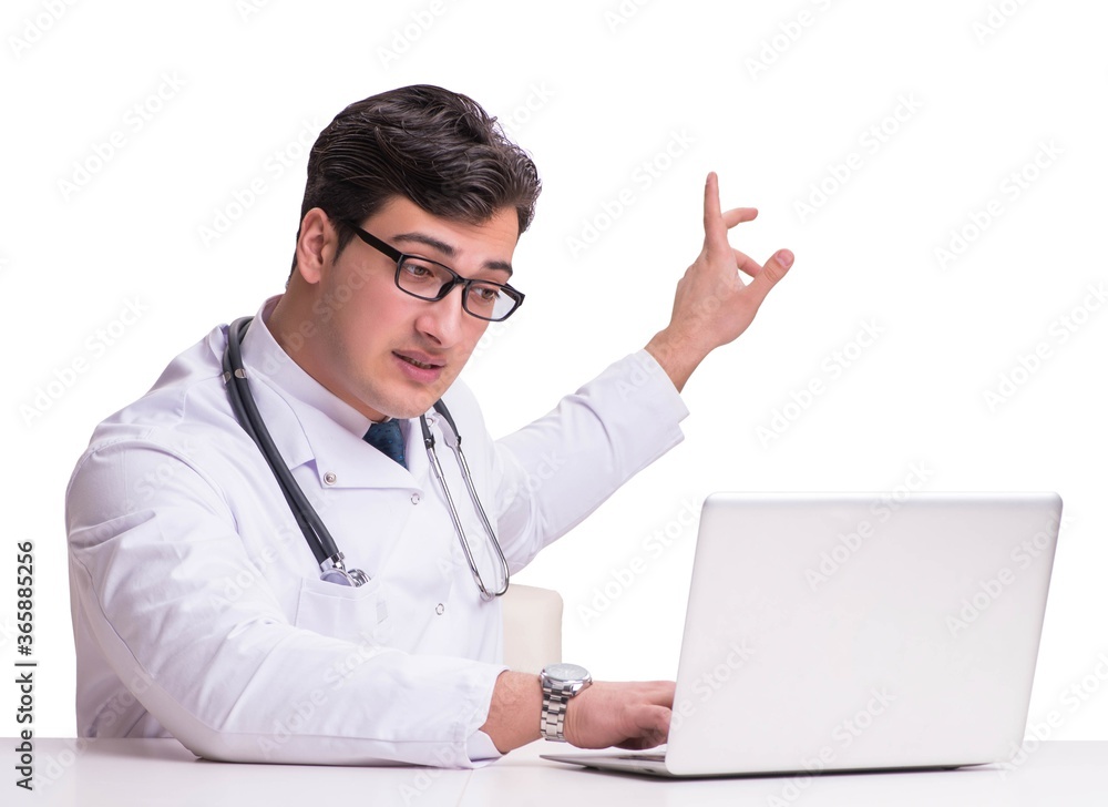 Doctor in telemediine mhealth concept on white Doctor in telemediine mhealth concept on white