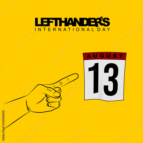 International Lefthanders Day design with fingers pointing at calendar