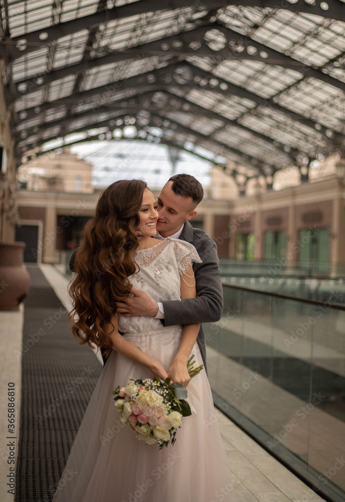beautiful couple, bride and groom in long dress, part, wedding, girl with curvy hair beautiful couple, bride and groom in long dress, part, wedding, girl with curvy hair