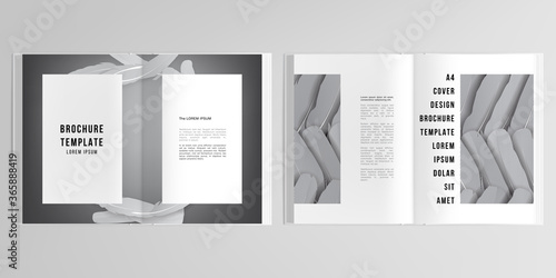 3d realistic vector layout of cover mockup templates for A4 bifold brochure, flyer, cover design, book design, magazine, brochure cover. Feathers, birds plumage in abstract style. Graphic pattern.