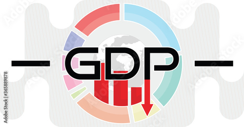 Global gross domestic product plunge, world investment price fall down or collapse during the economic crisis. GDP economy graph chart financial analysis fall down concept. Vector illustration