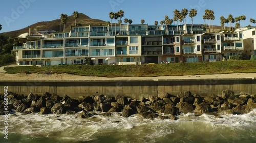 Malibu Shoreline Waves Homes Drone