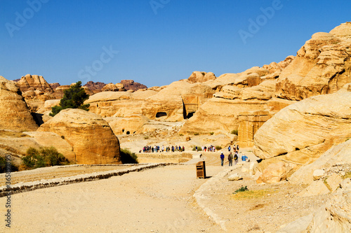 Petra - touristt complex of ancient city. Popular tourist destination and landmark in Jordan. photo