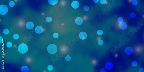 Light BLUE vector texture with circles, stars. Abstract illustration with colorful shapes of circles, stars. New template for a brand book.