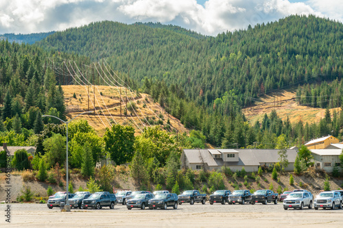 Fotografija Rows of new cars underneath the mountain ski resort of Silver Mt