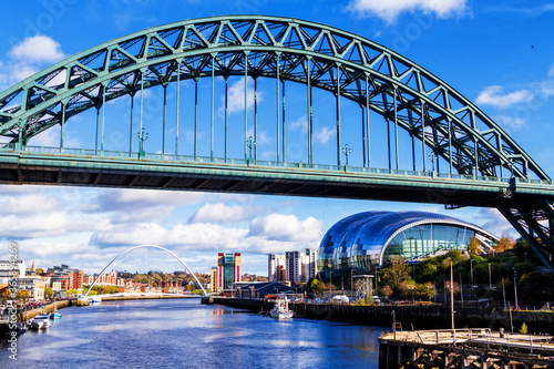 Classic view of the Iconic Tyne Bridge spanning the River Tyne between Newcastle and Gateshead